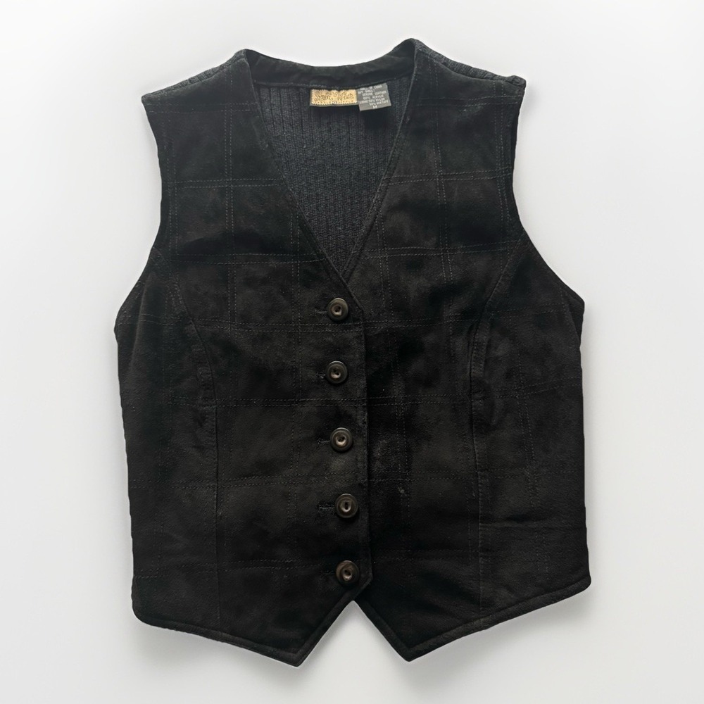 Street Wear Carole Little Black Suede Grid Knit Back Vest Women's Size M